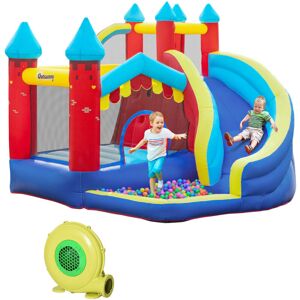Kids Bouncy Castle w/ Slide, Pool, Trampoline, Climbing Wall, Blower - Multi-colored - Outsunny