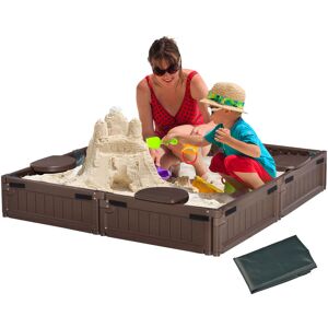 Kids Outdoor Sandbox w/ Canopy Backyard for 3-12 years old Brown - Brown - Outsunny