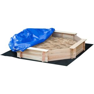 Kids Wooden Sand Pit Children Sandbox with Cover Outdoor Playset - Natural wood finish - Outsunny