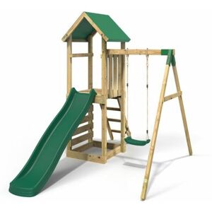 Adventure Wooden Climbing Frame, Swing Set and Slide - Rushmore Green - Rebo