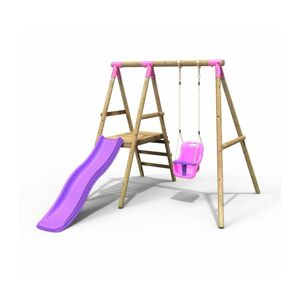 Cassini Wooden Garden Swing Set with Baby Swing, Platform and Slide - Pink - Rebo