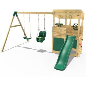 Wooden Lookout Tower Playhouse with 6ft Slide & Swings - Zion - Rebo