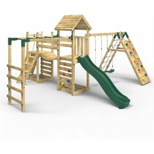 Rebo - Double Tower Climbing Frame with Flexible Bridge, Swing & Slide - Dolomite