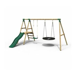Ulysses Wooden Garden Swing Set with Platform and Slide - Green - Rebo