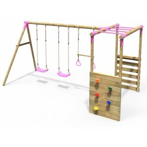 Wooden Children's Garden Swing Set with Monkey Bars - Comet Pink - Rebo