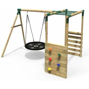 Wooden Children's Garden Swing Set with Monkey Bars - Single Swing - Mercury Green - Rebo