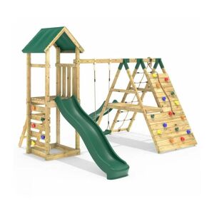 Rebo - Wooden Climbing Frame with Swings, 6+8FT Slides & Climbing Wall - Alverstone