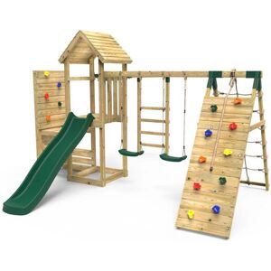 Rebo - Wooden Climbing Frame with Vertical Rock Wall, Swing Set and Slide - Dolomite+