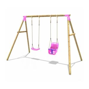 Wooden Garden Swing Set with Standard Seat and Baby Seat - Luna Pink - Rebo