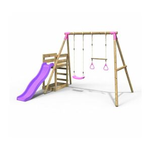 Wooden Swing Set plus Deck & Slide - Janus Pink - Rebo