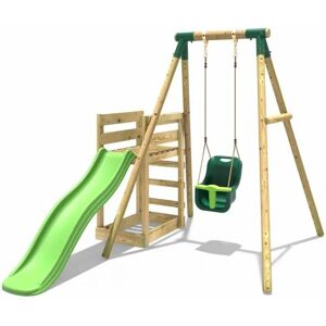 Wooden Swing Set plus Deck & Slide - Pluto Green - Rebo