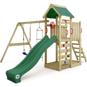 Wooden climbing frame MultiFlyer with swing set and slide, Garden playhouse with sandpit, climbing ladder & play-accessories - green - green - Wickey