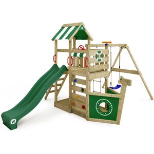 wickey Wooden climbing frame SeaFlyer with swing set and slide, Playhouse on stilts for kids with sandpit, climbing ladder & play-accessories - green