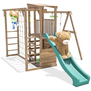 DUNSTER HOUSE LTD. Wooden Climbing Frame Swing Set Kids Monkey Bars Net Green Slide Play Tower - ChallengeFort