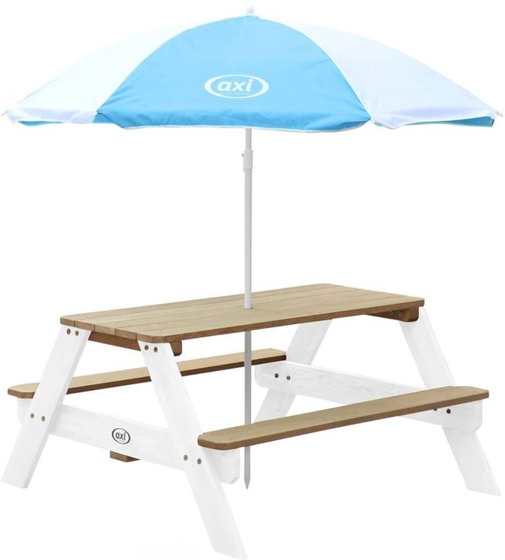 BERKFIELD HOME Axi Children Picnic Table Nick with Umbrella Brown and White