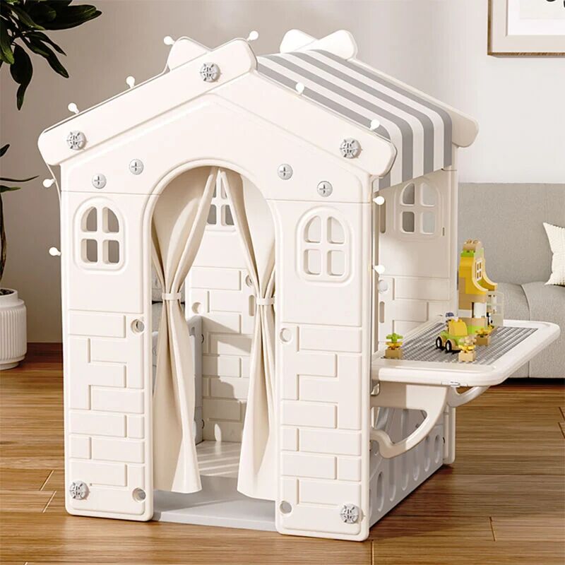 WARMIEHOMY Grey Plastic Kids Playhouse Portable Game Cottage with Curtain