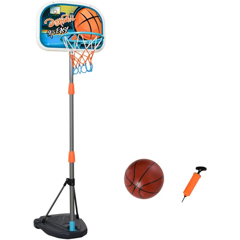 3 Pcs Kids Basketball Set w/ Hoop Ball Pump Height Fillable Base 3-8 Yrs - Multi-colored - Homcom