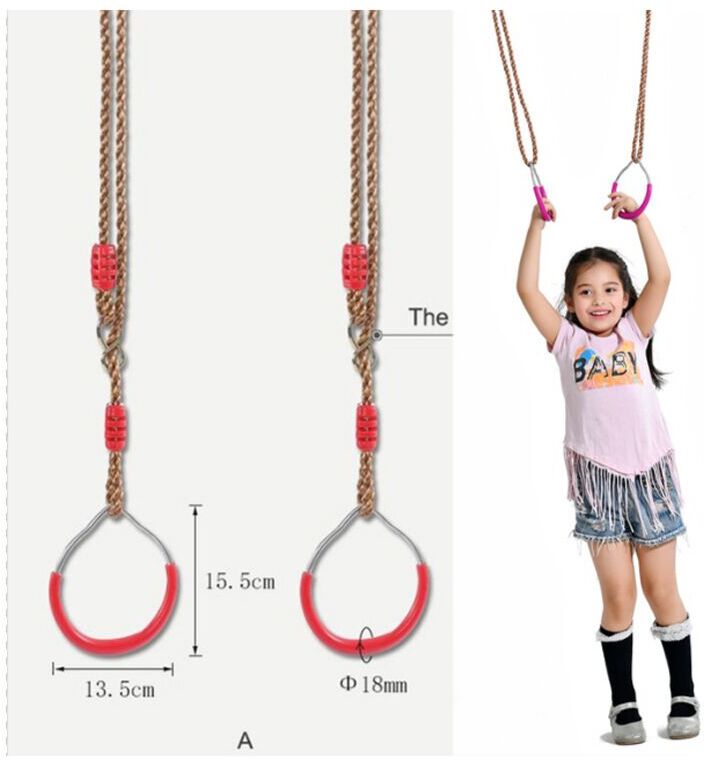 Trapeze Wooden Swing with Gymnastics Plastic Rings, Trapeze for Swing Set for Children Indoor Outdoor Garden Games Denuotop