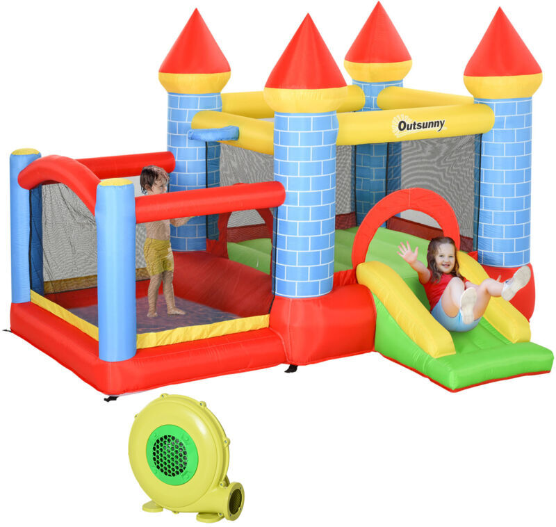 Bouncy Castle w/ Slide Pool 4 in 1 composition w/ Blower Multi-color - Multi-color - Outsunny