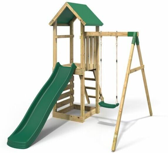 Adventure Wooden Climbing Frame, Swing Set and Slide - Rushmore Green - Rebo