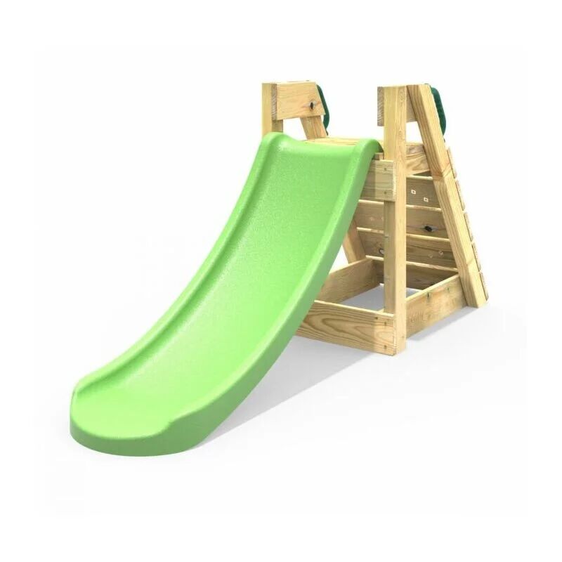 4ft Toddler Adventure Slide with Wooden Platform and Climbing Wall - Green - Rebo