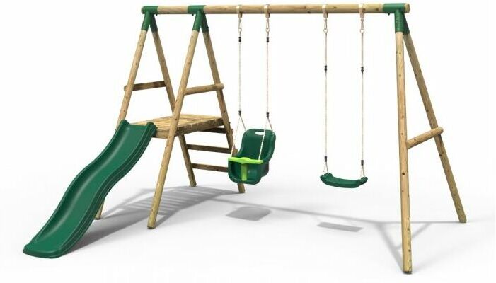 Odyssey Wooden Garden Swing Set with Standard Seat, Baby Seat, Platform and Slide - Green - Rebo