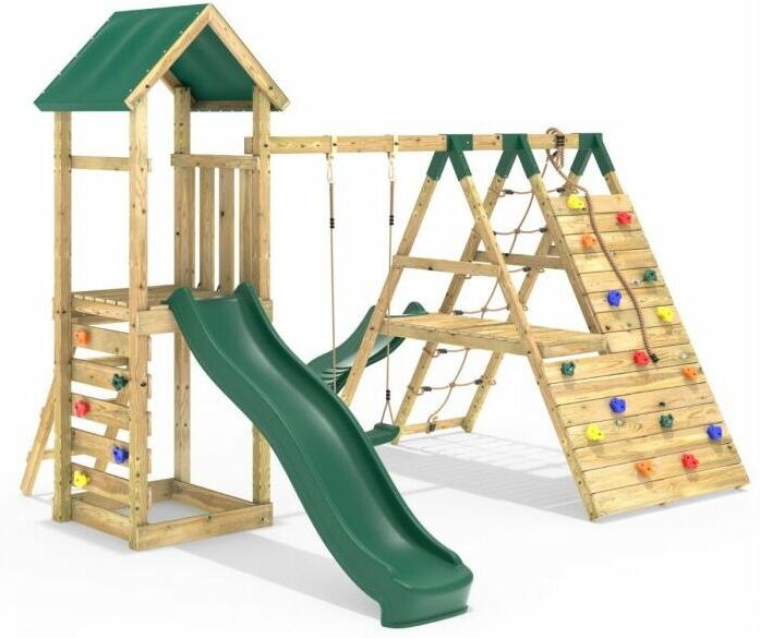 Rebo - Wooden Climbing Frame with Swings, 6+8FT Slides & Climbing Wall - Alverstone