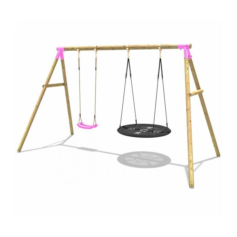 Wooden Garden Swing Set with Standard and Large Nest Swings - Meteorite Pink - Rebo