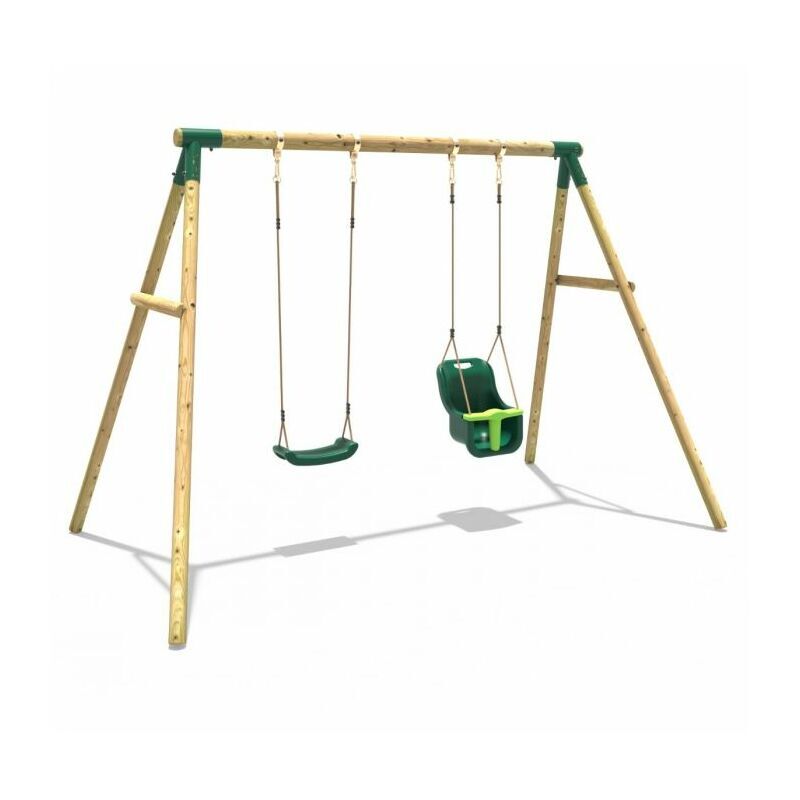 Wooden Garden Swing Set with Standard Seat and Baby Seat - Luna Green - Rebo