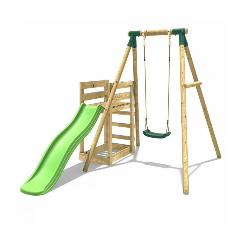 Wooden Swing Set plus Deck & Slide - Solar Green - Rebo