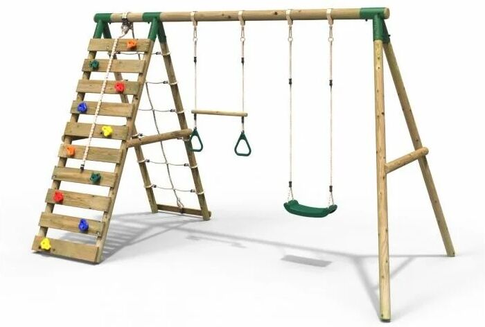 Wooden Swing Set with Up and Over Climbing Wall - Savannah Green - Rebo