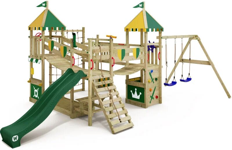 wickey Wooden climbing frame Smart Queen with swing set and slide, Knight's playcastle with sandpit, climbing ladder & play-accessories - green - green