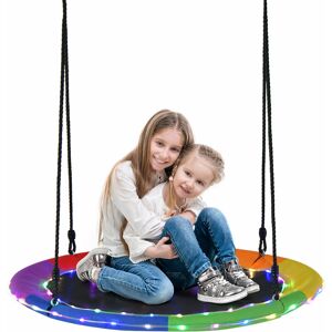 COSTWAY 100cm Flying Saucer Tree Swing 8 Light Modes Hanging Round Swing 300kg Capacity