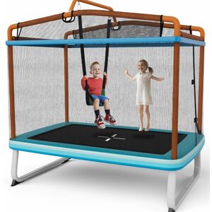 Costway - 3-in-1 Kids Trampoline 6FT Rectangle Toddler Trampoline w/ Swing Horizontal Bar - Orange