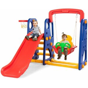 COSTWAY 3 in 1 Toddler Slide and Swing Set Climber Slide Playset with Basketball Hoop