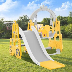 MODERNLUXE 4 in-1 Children's slide and swing toys, children's slide, climbing, swing, basketball hoop, indoor & Outdoor Backyard Slide Set (Yellow)