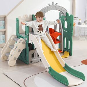 Modernluxe - 5 in 1 children's slide with climbing, storage, swing and basketball Green - hpde