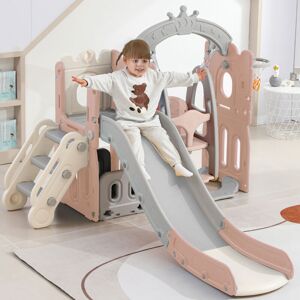 Modernluxe - 5 in 1 children's slide with climbing, storage, swing and basketball Pink - hpde