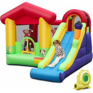 COSTWAY 5-in-1 Inflatable Bounce House Long Slide Blow up Bouncy Castle w/ 680W Blower