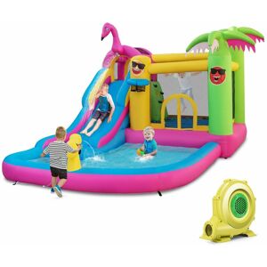 COSTWAY 6-In-1 Dry Wet Combo Water Slide Inflatable Bouncy House Blowup with 680W Blower