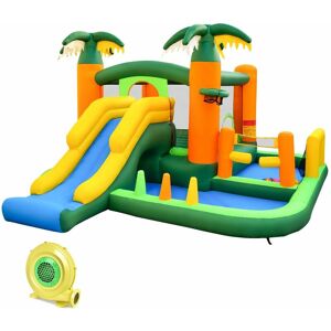 COSTWAY 8-in-1 Palm Theme Jumping Castle Inflatable Bouncy House Water Park 680W Blower