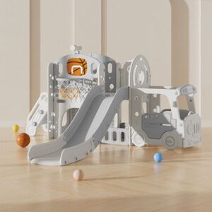 WARMIEHOMY Beige Toddler Slide and Climber Playset with Basketball Hoop