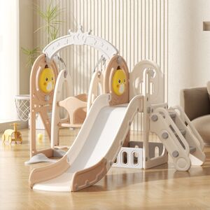 WARMIEHOMY Brown 3 in 1 Kids Playground Toddler Swing and Slide Set