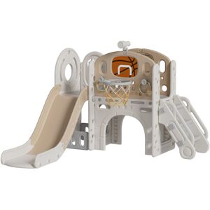 Warmiehomy - Brown Toddler Slide and Climber Playset with Basketball Hoop