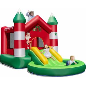 COSTWAY Inflatable Bounce House, Christmas Theme Bouncy Castle with Slide, Ball Pit Pool and Jumping Area, Blow Up Kids Activity Center for Indoor