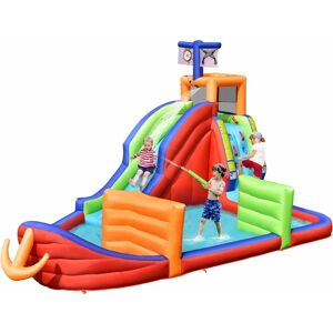 COSTWAY Inflatable Water Slide, Jumping Bouncy Castle with Water Guns, Splash Pool and Climbing Wall, Outdoor Blow Up Activity Center for Kids (6 in