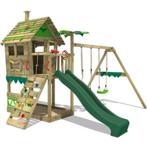 Wooden climbing frame JungleJumbo with slide, Garden playhouse with climbing ladder & play-accessories - green - green - Fatmoose