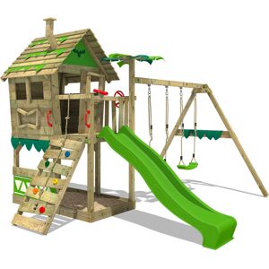 Wooden climbing frame JungleJumbo with slide, Garden playhouse with climbing ladder & play-accessories - apple green - apple green - Fatmoose