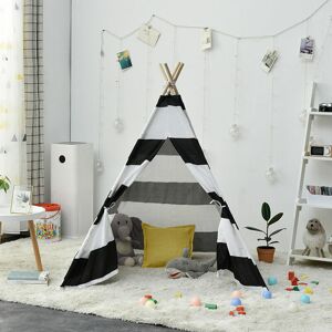 HOOPZI Foldable Teepee Tent for Kids - Play Tent for Girl and Boy - White Canvas - Indoor and Outdoor Toy - Black 1.3m