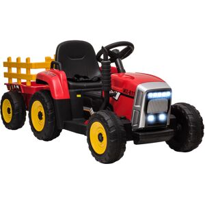 Homcom - Electric Ride on Tractor with Trailer 12V Kids Electric Car for 3-6 Years Red - Red